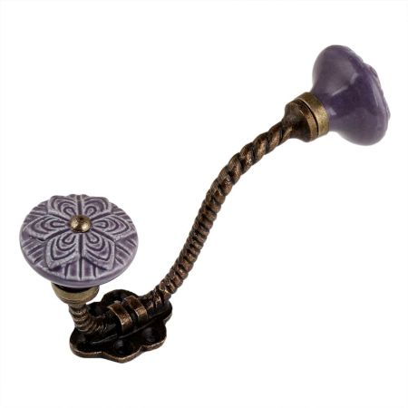 Purple Wheel Flower Ceramic Antique Rope Iron Hook